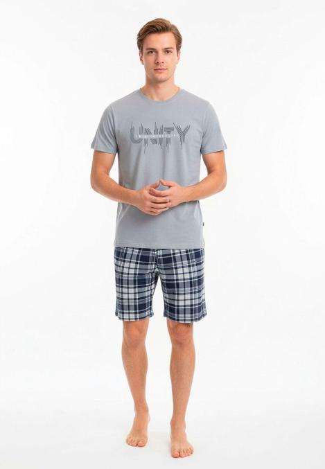 Pijama barbat Serena cu tricou si short,culoare gri,Engros